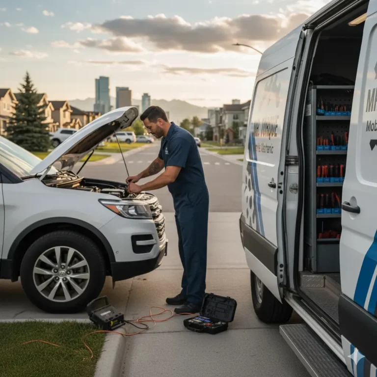 Mobile Mechanic Brake Repair Calgary inspecting a car on-site
