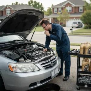 Expert Calgary mobile mechanic service for oil changes performing oil change on vehicle.