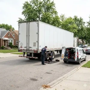 Mobile mechanic repairing a full Trailer Repair Calgary, including brakes, axles, suspension, and wiring for professional trailer repair.