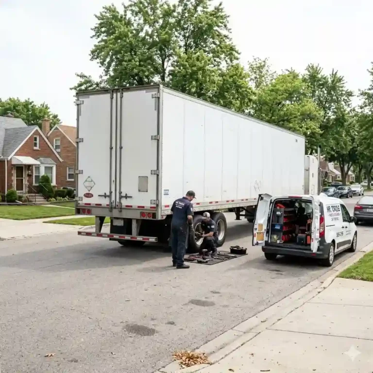 Mobile mechanic repairing a full Trailer Repair Calgary, including brakes, axles, suspension, and wiring for professional trailer repair.