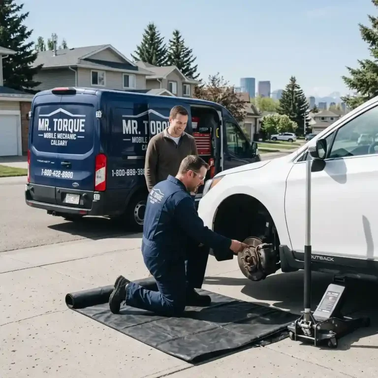 Mobile mechanic Calgary Mr. Torque performing on-site car repair for a customer vehicle