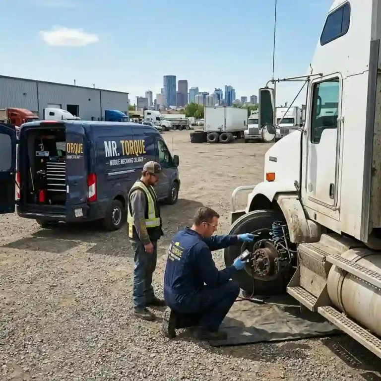 Truck repair Calgary service showing mechanic inspecting engine issues