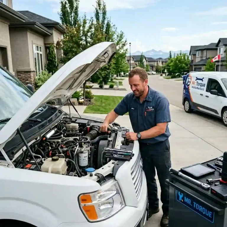 RV repair service Calgary technician inspecting and maintaining a motorhome with tools during routine maintenance